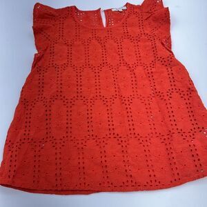 MADEWELL SIZE Small RED FLUTTER SLEEVE EYELET TOP